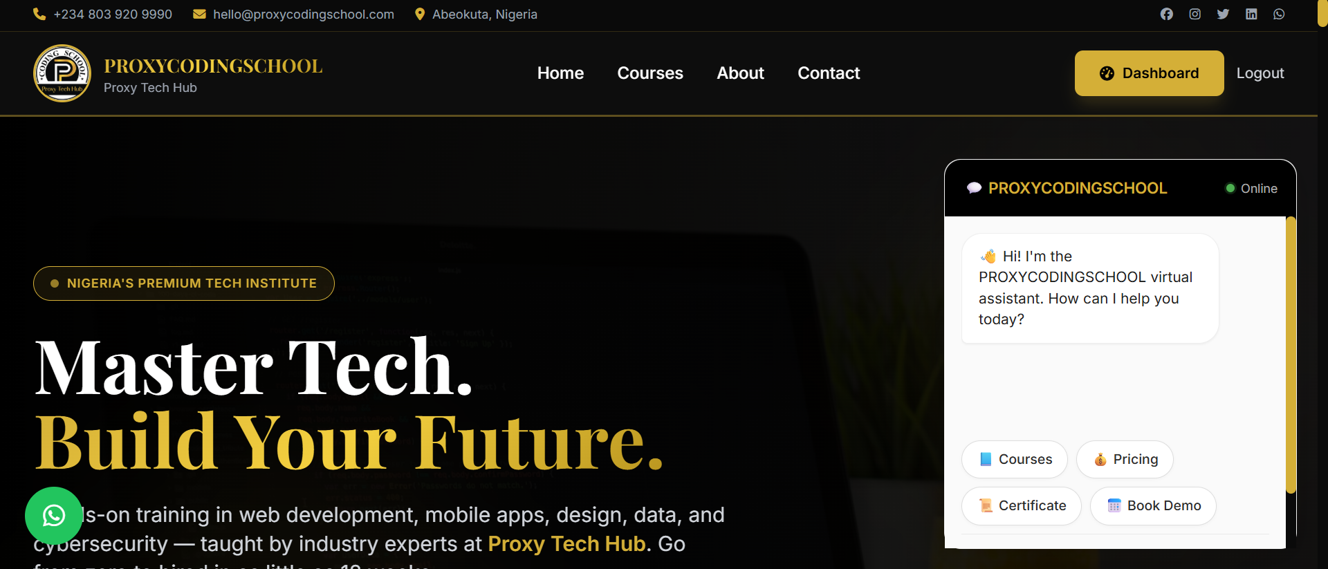 Proxy Coding School AI Chatbot Interface