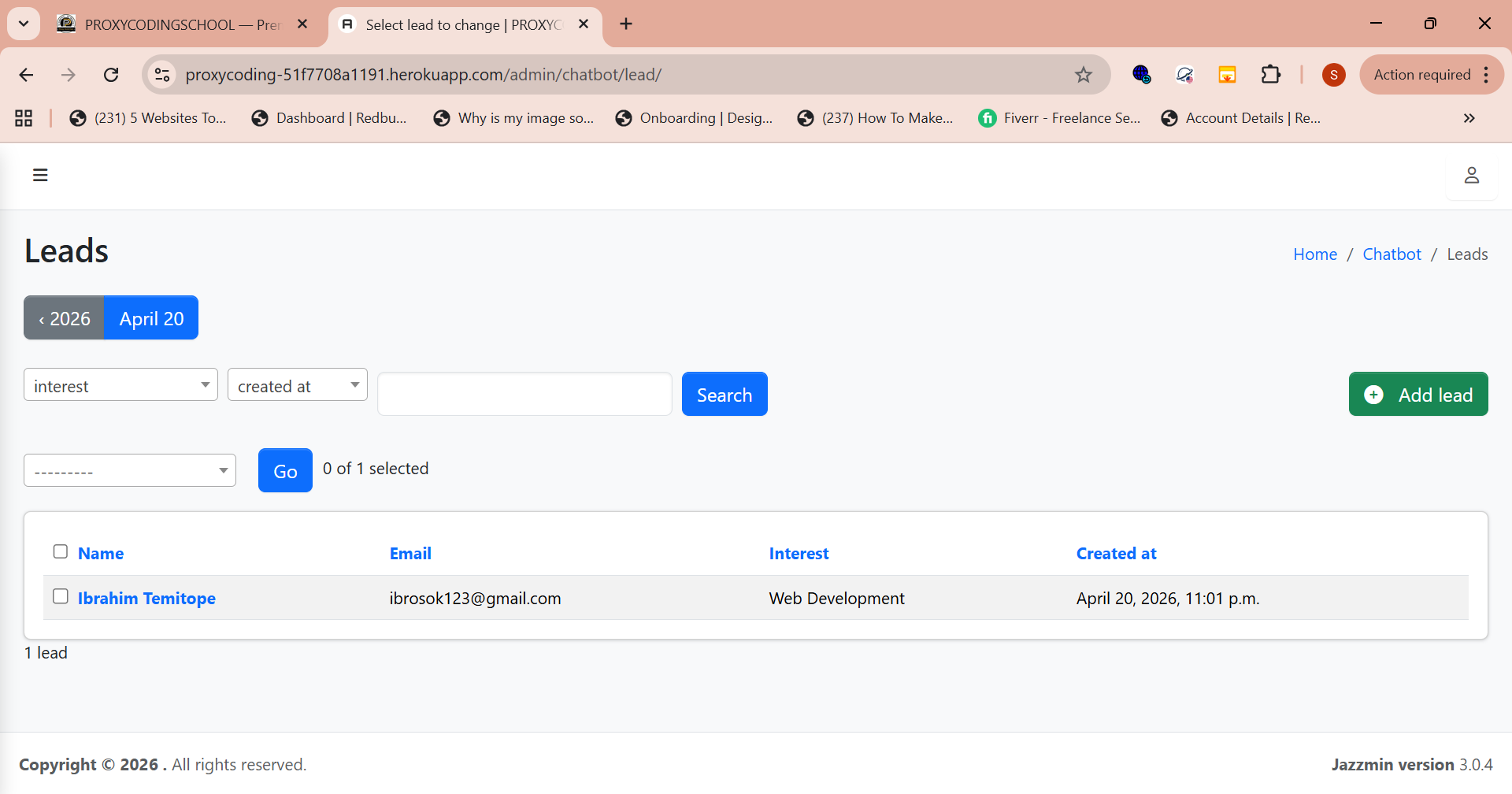 Lead capture dashboard